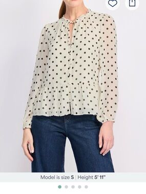 Polka Dot Tie-Neck Peplum Blouse - Ivory/Black